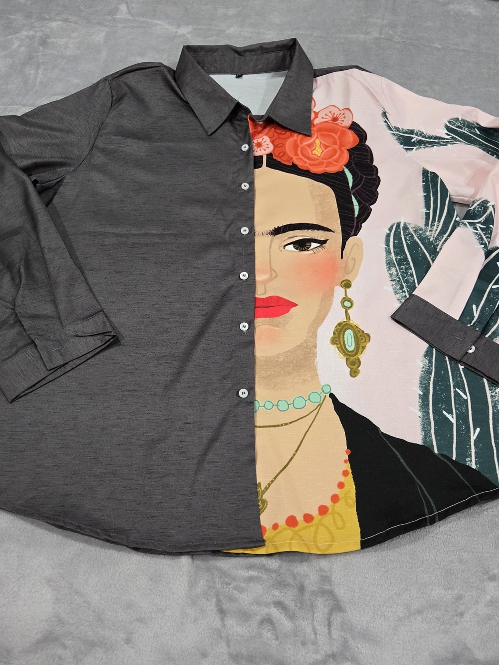 Frida Kahlo Cactus Women’s Two-Tone Button-Up Shirt Sz 2X Artist Unbranded Plus